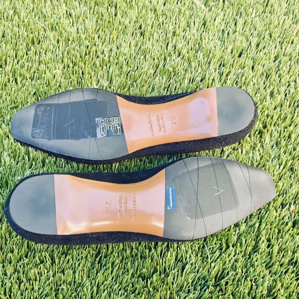 NEW Aquatalia Marcella glitter leather ballet flats Grey sculpted heel Italy - Picture 7 of 7